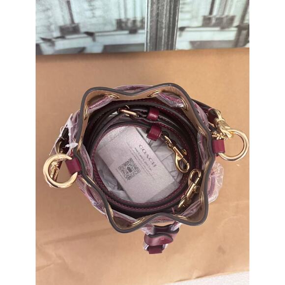 Coach CY738 Mini Bucket Bag In Signature Canvas With Cherry Print IN TAN MULT! - Picture 4 of 6